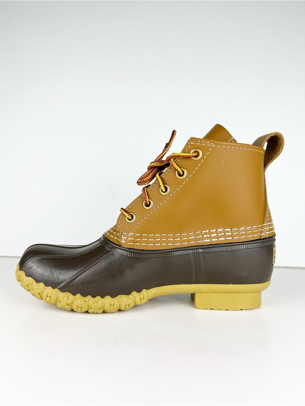 LL Bean Vintage Original 6 Inch Leather Rubber Tan Brown Waterproof Duck Boots - Picture 8 of 13